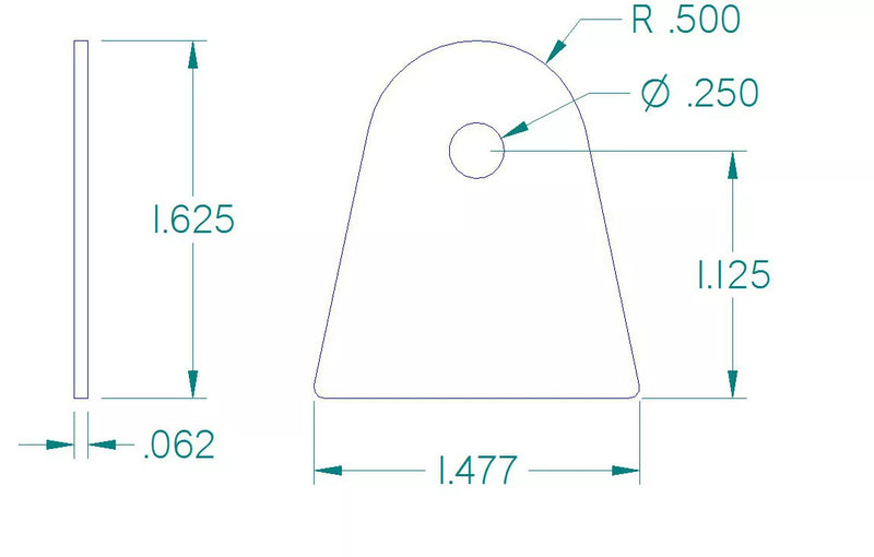 FLAT TAB 1/4" HOLE, 1 1/8" HEIGHT, 1/16" THICK