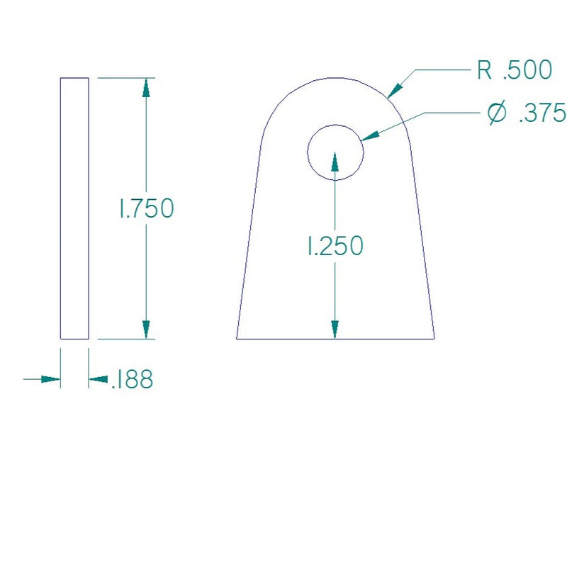 FLAT TAB 3/8" HOLE, 1 1/4" HEIGHT, 3/16" THICK